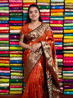 Fancy Pattu Kanchi Border And Butti Rust Orange With Brown Saree