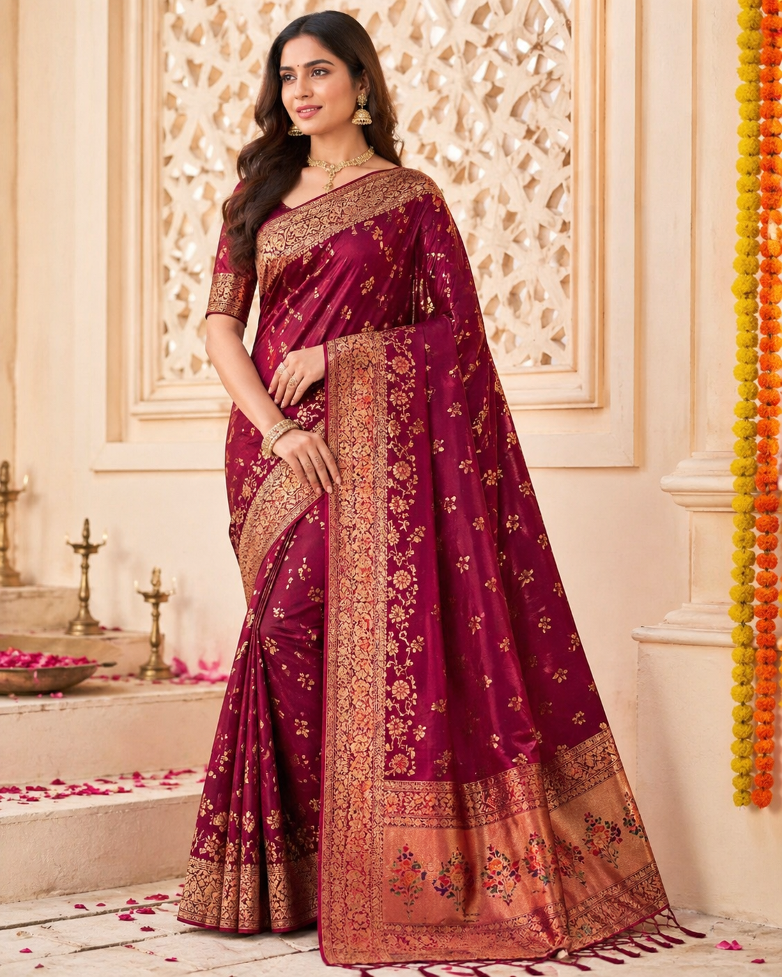Premium Silk Saree with Golden Border